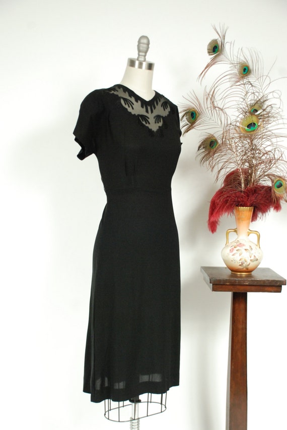Vintage 1940s Dress Sultry Black Rayon 40s Cocktail Dress