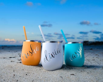 12 Oz Stainless Steel Stemless Wine Tumblers, Bev Steel Stainless Double Wall Insulated Wine Tumblers, BPA Free, Non-Toxic Powder Coated