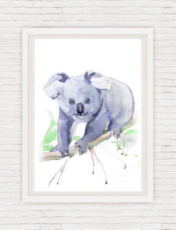 Baby Koala Bear Art Watercolor Painting Baby Boy Nursery