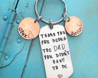 Personalized Step Dad Keychain, Fathers Day Gift, Hand Stamped Penny Stepfather Key Ring, Step Father Gift Key Ring, Stepdad Birthday Gift