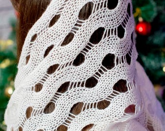 White knitted stole Bridal knit lace shawl Hand knit shawl White shawl Wedding stole Lace wrap Knit stole Gift for her Birthday gift