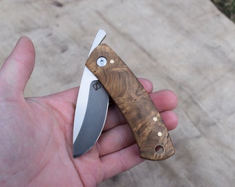 Cutting tool knife, White pocket folding knife, Friction folder, Leatherworking craft tool, Men hunting knife, Godfather brother father gift
