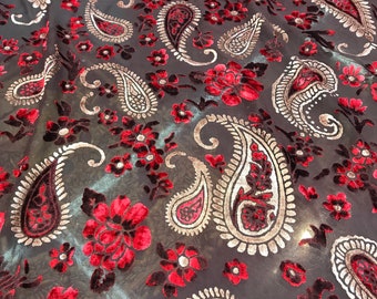 Italian designer Chiffon Velvet Burnout fabric Floral print. Price for One Yard 45" Wide