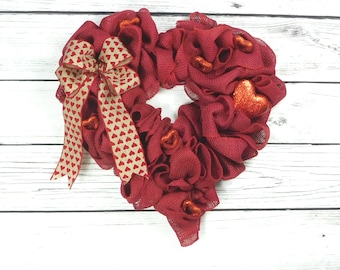 Red Heart Valentine Wreath, Burlap Valentine's Wreath, Heart Shaped Wreath, Valentine's Day Decor, Valentine's Wreath, Burlap Heart Wreath