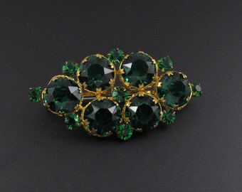 Green Rhinestone Brooch, Green Brooch, Glass Brooch