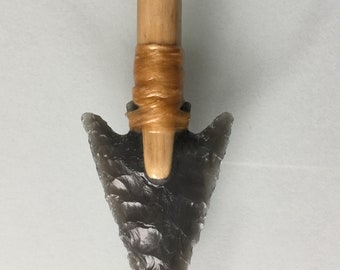 Flint Knapped obsidian arrowhead pendant necklace. Native inspired.