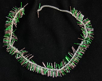 green and puple bugle cascade necklace