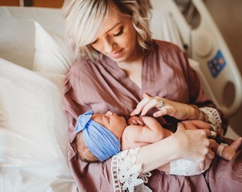 Nursing Gown | Maternity Gown | Maternity Robe | Maternity Hospital Gown | Lace Robe | Baby Shower Gift | Personalized Robe | Gift for Mom