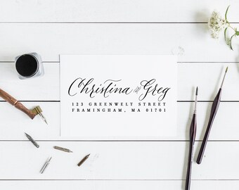 Hand Lettered Address Stamp Calligraphy Return Address Stamp Couple Address Stamp Personalized Wedding Stamp Custom Handlettered Gift