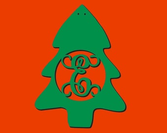 Unfinished Wood Christmas Tree - Vine Monogram in 17 x 23 inch