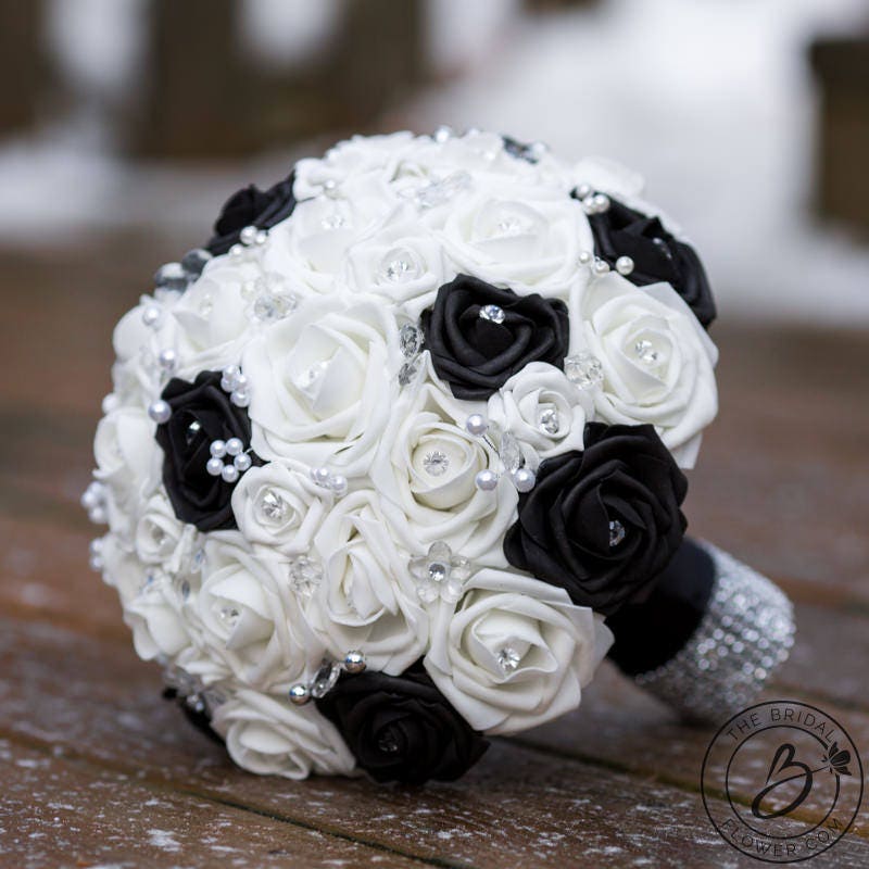 Black and white wedding bouquet bridal bouquet silk flower