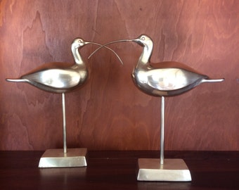 Vintage Brass Sandpiper Statues-Brass Curlews-Brass Shorebirds