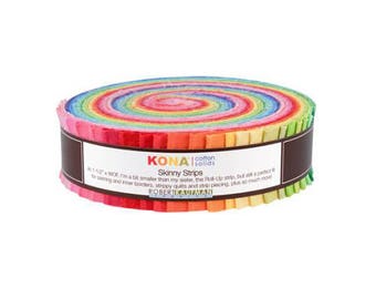 Robert Kaufman Kona Cotton Solids Bright Skinny Strips 1.5" Precut Cotton Fabric Quilting Roll SS-106-41