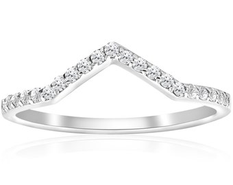 V Shape Midi Diamond Ring Diamond Guard Wedding Ring Womens Anniversary Notched Band 10Karat White Gold Antique Hand Engraved Unique Ring