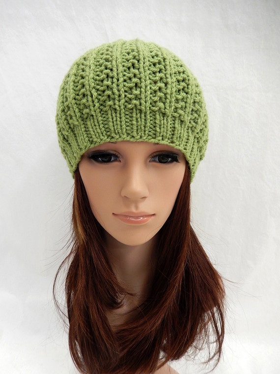 Knit Hat Beanie Handmade.. Lime Green .. Ready to Ship