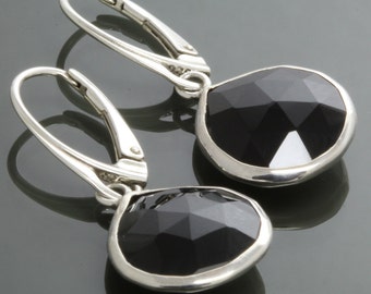 Black Onyx Earrings. Sterling Silver Frames. Lever Back Ear Wires. Genuine Gemstone. Day to Evening. f16e043