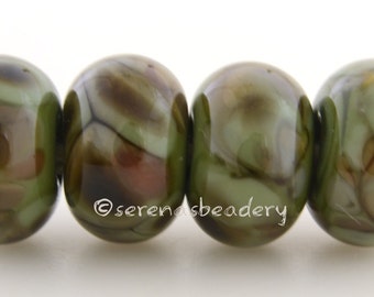 Lampwork Glass Bead Set OLIVE GROVES - TANERES sra olive green brown - 11 or 13 mm