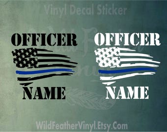 Personalized Thin Blue Line American Flag with Name - Police Officer - Back The Blue - Police Support - Police Officet Support - Vinyl Decal