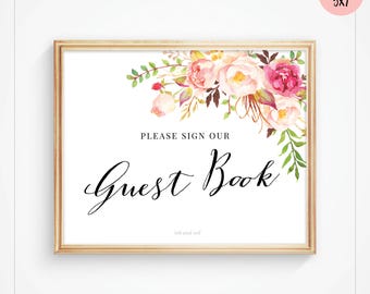 Guest Book Sign, Please Sign our Guest Book, Guest Book Printable, Wedding Sign, Reception Sign, PDF JPG Instant Download 8x10 5x7- Olivia