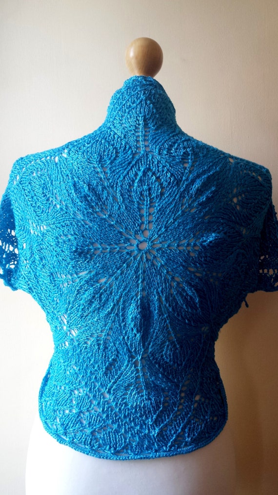 Turquoise Hand Knitted Bolero, turquoise blue Bridesmaid bolero, wedding bolero, knit Bolero, Silk knit Bolero, turquoise blue silk