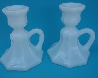 White MilkGlass Candlesticks Two Candle Holders