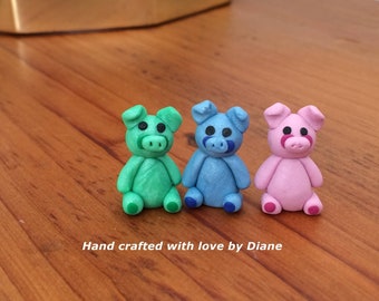 3 Miniature Hand Crafted Polymer Clay Silly Pig s or Piglets Dollhouse Fairy Garden Figurines