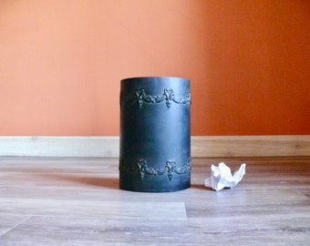 Vintage Black Metal Scrollwork Trash Can, 12" Metal Waste Paper Basket, Rustic Black Waste Bin, Office Trash Can, Office Home Decor