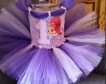 Birthday Shimmer or Shine Costume Flower Girl Tutu Dress