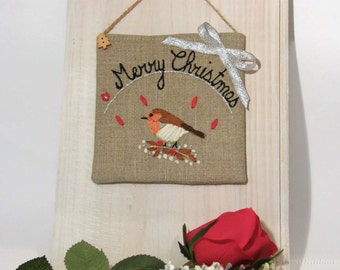 Merry Christmas Sign- Holiday Decor- Christmas Decor- Christmas Robin-Christmas Decoration.