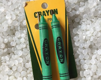 Vintage barrette, green crayons, vintage bobby pins