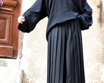 New Loose Wide Black Plated Skirt - Pants / Wide Leg Pants Spring / New Collection by Aakasha A05422