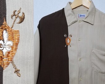 1950s Shirt / L / Two Tone / Rayon / Rockabilly / Bowling Shirt / 1950s Mens Fashion / Embroidered / 50s Shirt / 1960s Shirt / 60s Shirt