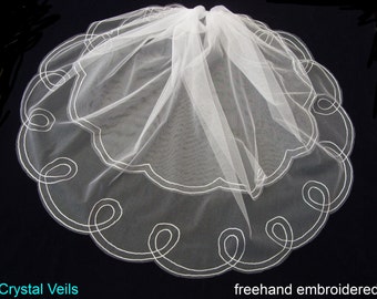 Wedding Veil - Mid Century Design - Cornely freehand embroidered