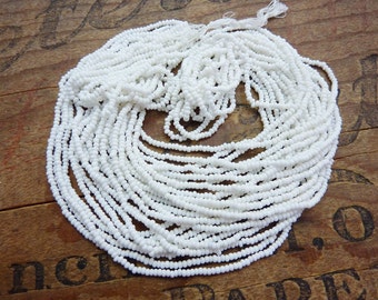 Seed Bead Size 13 Vintage Glass Seed Beads White Old White Size 13 Seed Bead Hank SB1131
