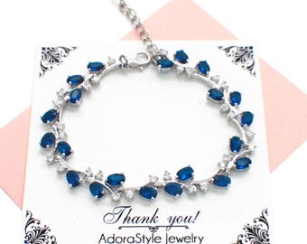 Blue bridal jewelry, sapphire blue bracelet, something blue, navy blue bracelet, cubic zirconia bracelet, blue crystal wedding bracelet
