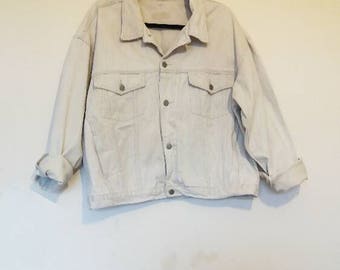 White Denim Jacket Vintage Corduroy Collar Jacket Off White Denim Jacket Women's Oversize Denim Jacket Corduroy Collar Men's XL Denim Jacket
