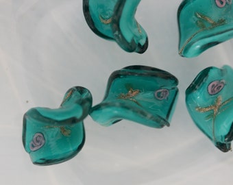 chips turquoise blue lampwork flower bead