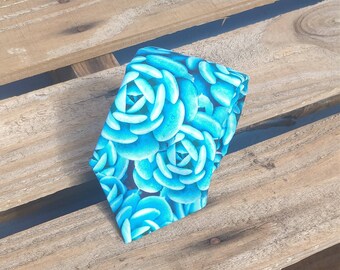 Succulent Necktie, Plant Necktie, Cactus Necktie, Fun Necktie, Blue Necktie