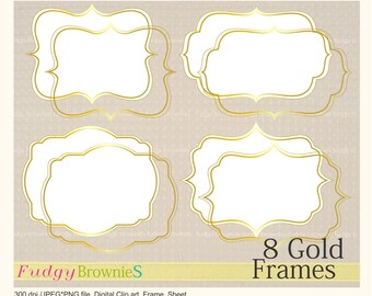 ON SALE Digital Gold frame,Gold Bracket Frame clipart, digital scrapbooking frames gold A-04 , Instant download