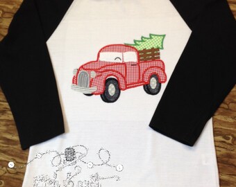 Raglan Tee Boy's Christmas shirt, Rustic Truck, Christmas Tree, Boys Holiday shirt, Boys Truck shirt, Christmas tree truck