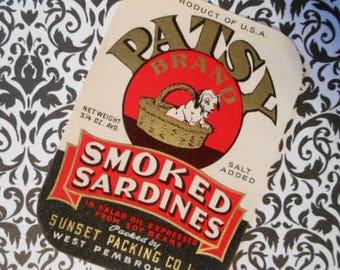 Dalmatian Puppy Smoked Sardines Can Label 1930s 1940s