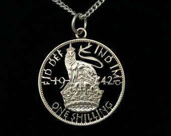 1942 George VI Silver Shilling - Cut Out Coin Necklace