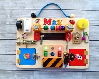 Personalized Busy Board toddler Montessori toys toddler Activity board Baby Sensory board toddler Wooden toy Montessori board Latch board