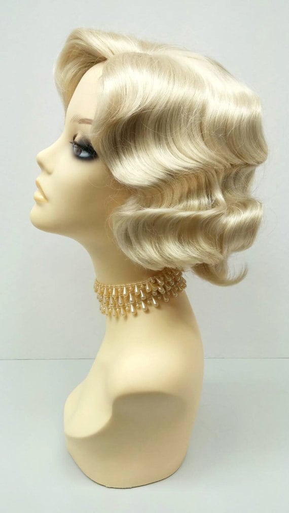 1920's Style Short Blonde Finger Wave Wig. Vintage Style