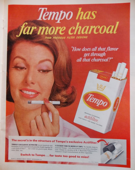 Items similar to Vintage 1960's Cigarette Advertisements in Red - Tempo ...