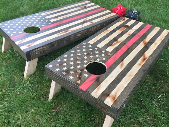 Distressed Thin Red Line Cornhole Boards