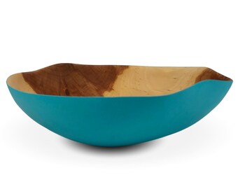Colorful Wood Bowl - Apple Wood Bowl - Handmade Wood Bowl - Blue Bowl