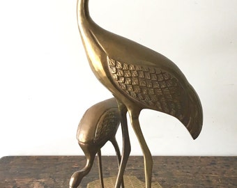 Mid Century Brass Herons Statue, Brass Bird Statue, Mid Century, Bird Decor, Brass Heron Statue