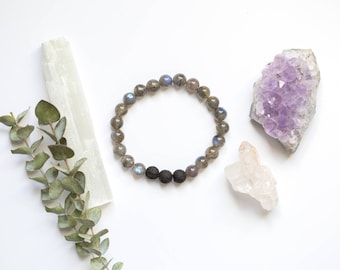 Labradorite Bracelet with Lava Stone | Essential Oil Diffuser Jewelry