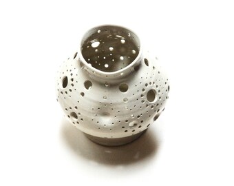Pottery Luminary,Clay Patio Decor,White patio lantern,tea light lantern,porch decor,home decor lighting,ceramic light,pottery sculpture